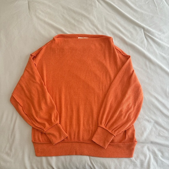 Free People Main Squeeze Hacci Off Shoulder Top XS Cayenne Orange - Picture 3 of 4
